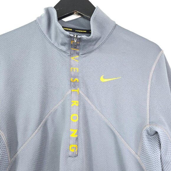 Nike LiveStrong Long Sleeve Gray Yellow Dri Fit Half Zip Top - Picture 2 of 7